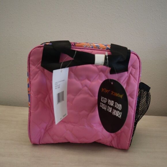 Betsey Johnson TBJ-1286 Pink Multi Heart Insulated Lunch Tote W/Mesh Pouch - Picture 8 of 9